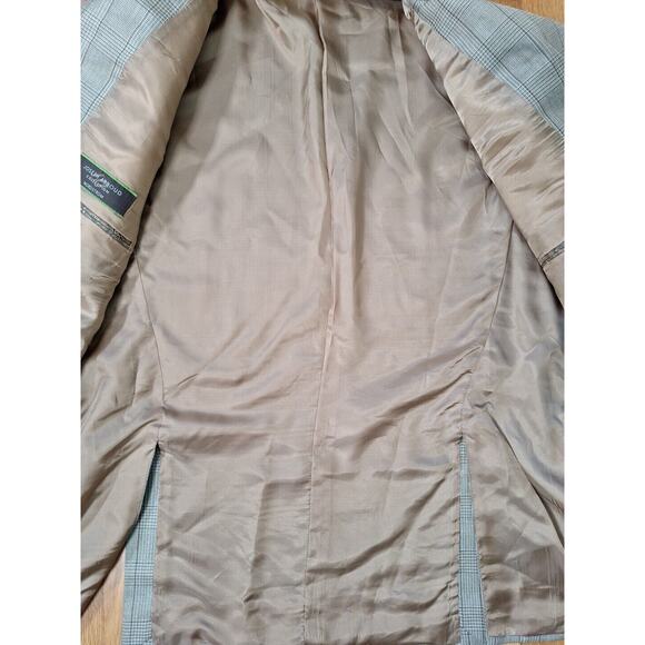 Abboud Beige Neutral Plaid 3 Button Wool Slik Plaid Sport Jacket Blazer Men 44R - Picture 12 of 13